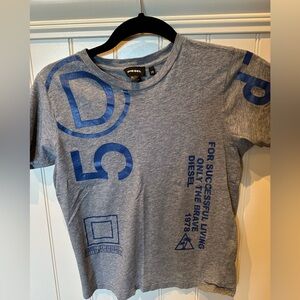 DIESEL Boys Size 10 Medium Youth Grey & Blue Short Sleeve Tee Shirt